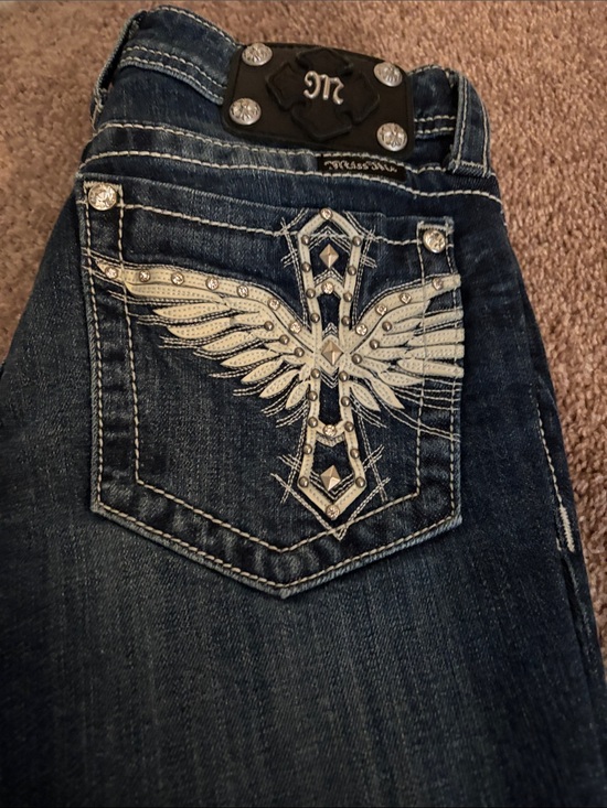 Miss Me Denim - Miss Me Dark Denim Bootcut Jeans with Decorative Silver Buttons
